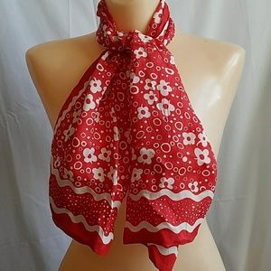 Vintage Silk 60's Red White Floral Mod Scarf